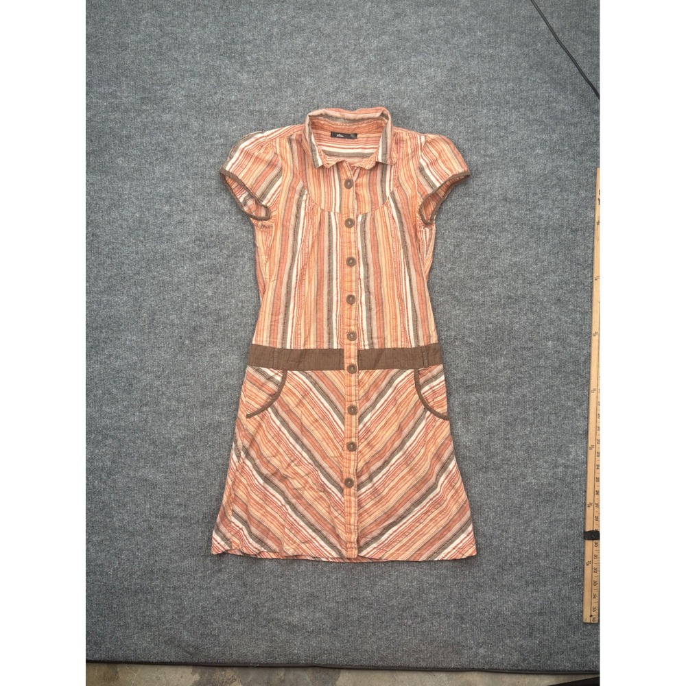 Mim Orange Striped Button Down Shirt Dress Short Sleeve Metallic Accents Size 36